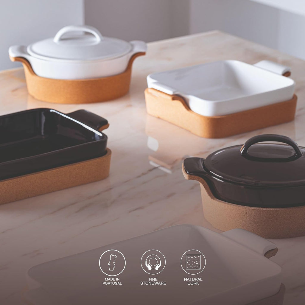 Casafina Ceramic 10' Square Baker with Cork Tray - Ensemble Collection, White | Oven & Dishwasher Safe Bakeware | Food Safe Glazing | Restaurant Quality Dinnerware