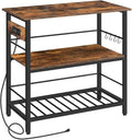 Storage Shelf HOOBRO Kitchen Island with Storage, Kitchen Island Table with Power Outlet, 3 Tier Coffee Station and Microwave Stand, for Home Storage Rack Floor-Standing(Rustic Brown Black)