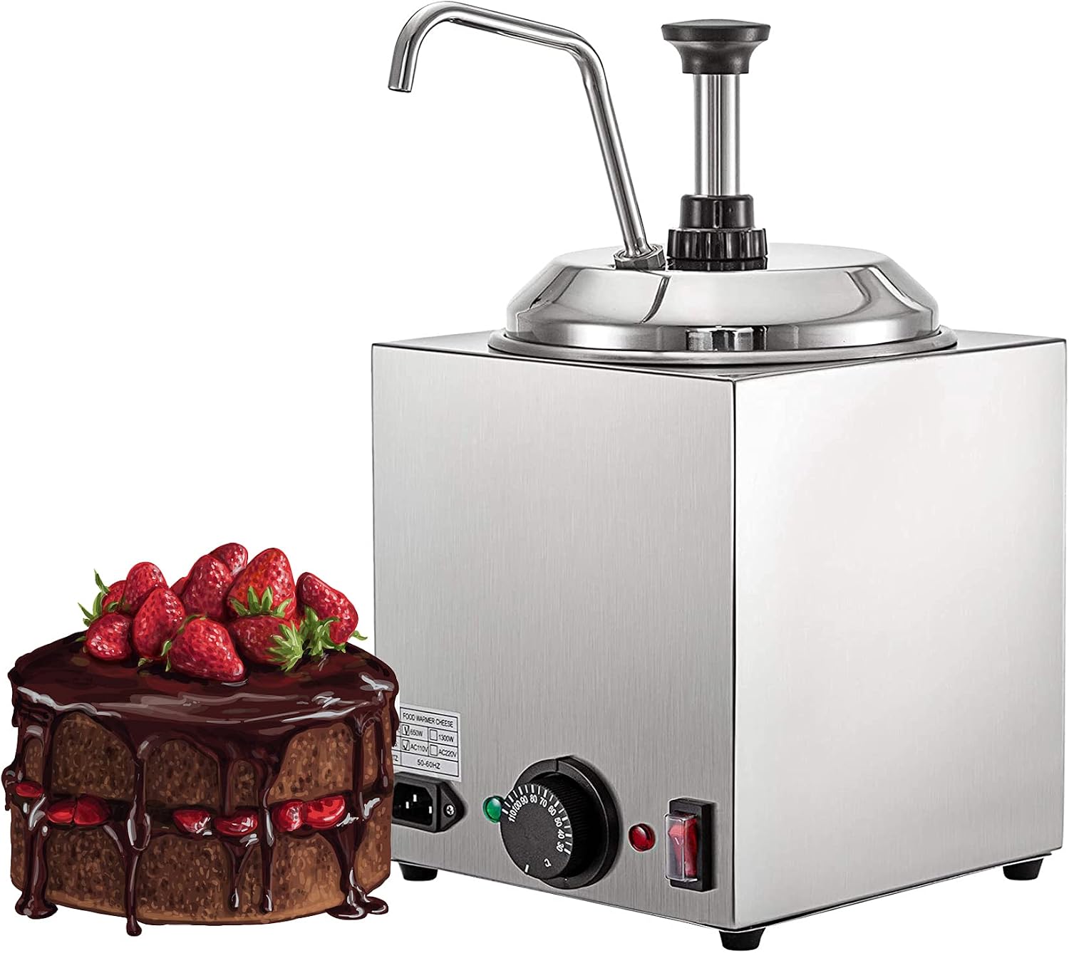 Cheese Dispenser with Pump,2.5L Capacity Hot Fudge Warmer, 800W Electric Hot Fudge Dispenser,10/20/30ML Automatic Cheese Dispenser for Hot Fudge Cheese Caramel,Temperature Control 30-110℃