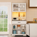 Gizoon 71' H Pantry Cabinet with LED Lights, Tall Farmhouse Kitchen Storage Cabinet with Charging Station, Modern Coffee Bar with Doors and Drawers, for Dining Room, Tabletop-Grey