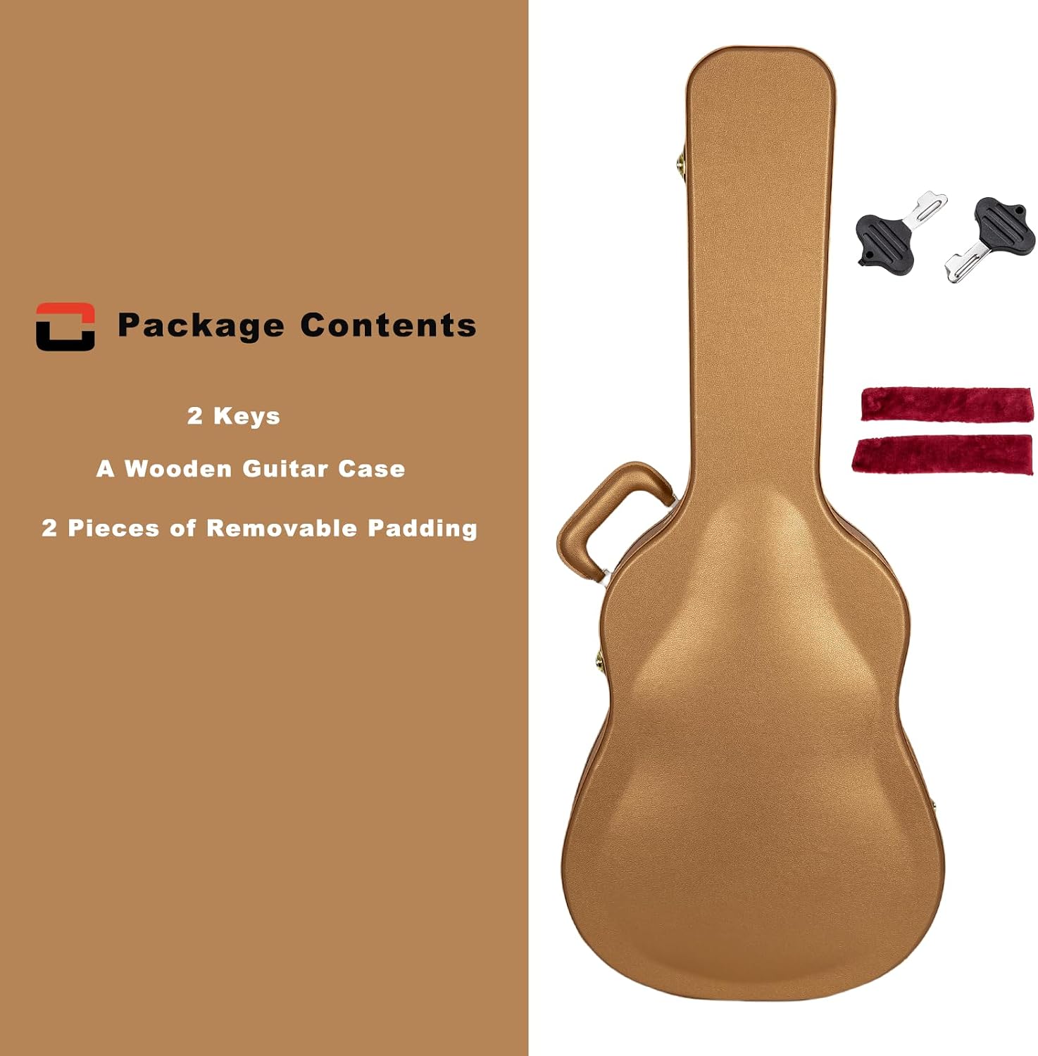 Crossrock Wooden Dreadnought Guitar Case for Martin D-28 / Taylor Grand Auditorium | Luxury Gold Faux Leather, Burgundy Velvet Interior, Lock – Designer Series(CRW520D28LG)