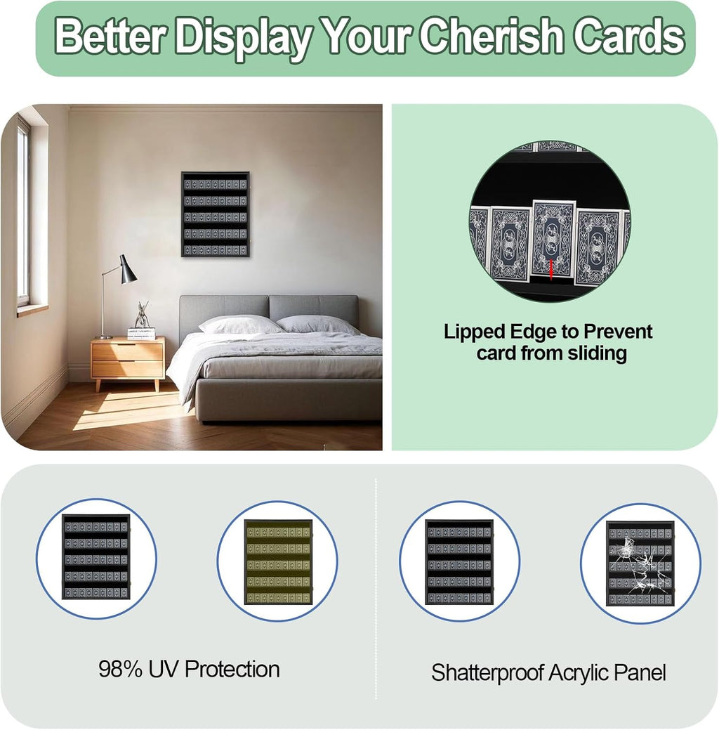 Playing Card Display Case 3 Pack - Large Lockable Card Deck Display Box with UV Protection Acrylic Door - Ideal for Poker Card Storage and Collection Showcasing, Vertical