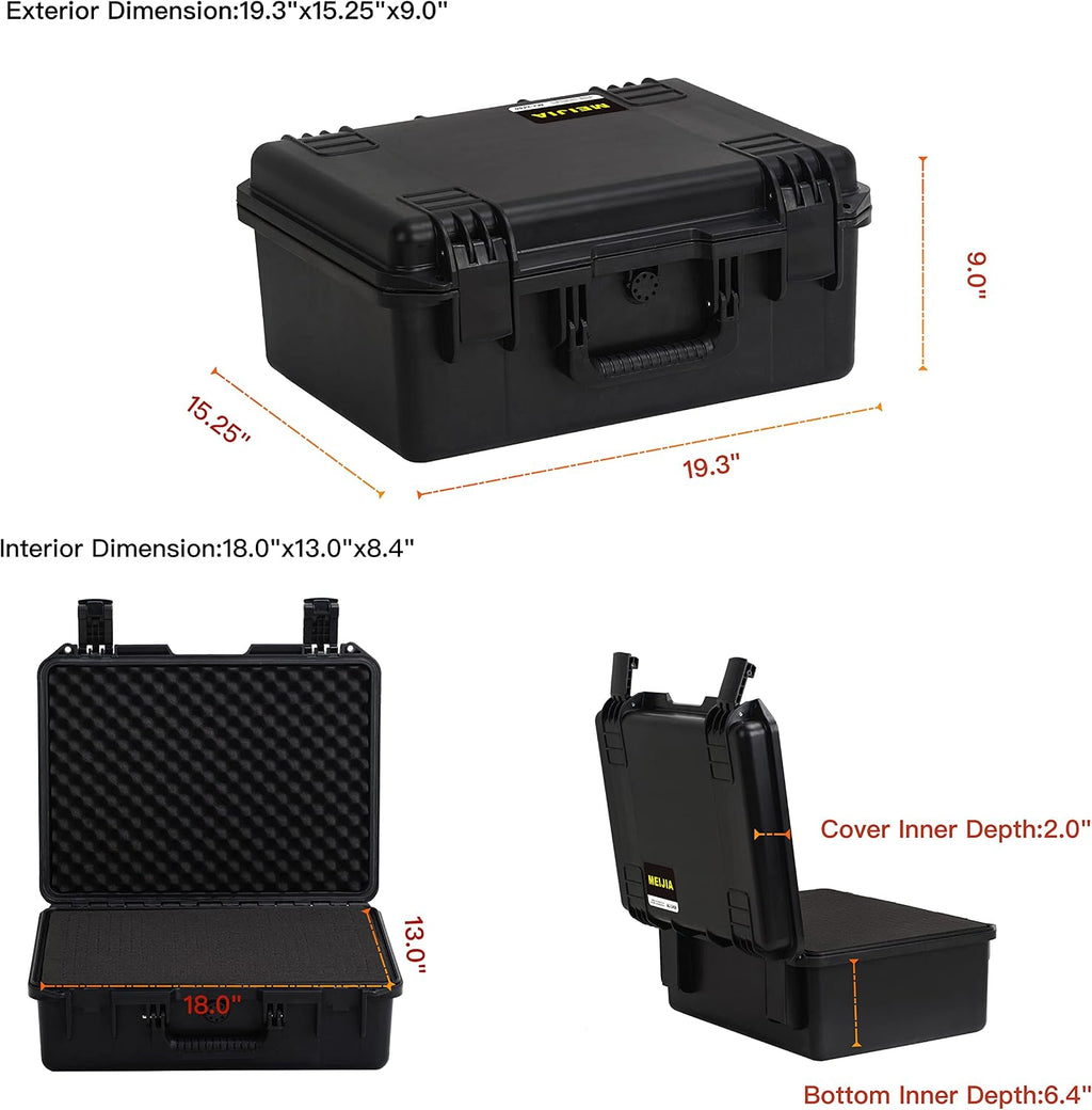 MEIJIA Premium Waterproof Hard Compact Camera Case with customizable fit foam,Full Protection with Light&Convenient Design,19.3'x15.25'x9.01',Elegant Black