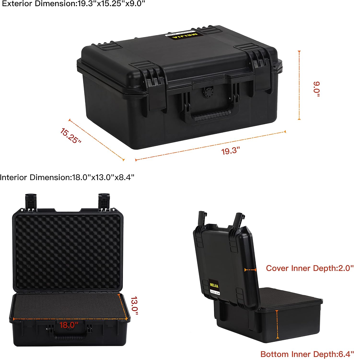 MEIJIA Premium Waterproof Hard Compact Camera Case with customizable fit foam,Full Protection with Light&Convenient Design,19.3'x15.25'x9.01',Elegant Black