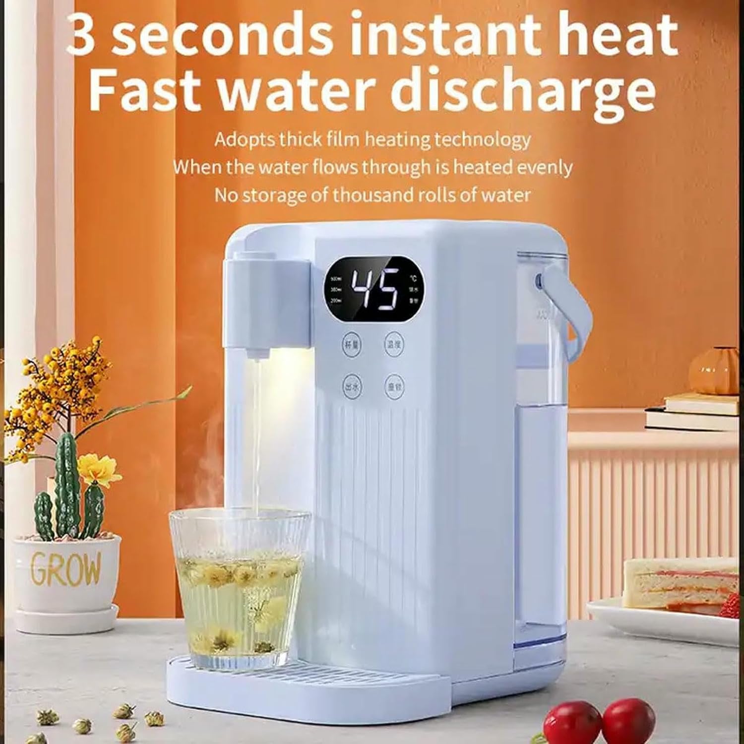 Countertop Water Boiler, 3 Seconds Quick Heat Instant Hot Water Dispenser, 3L Detachable Water Tank Drinking Fountain with Night Light, 8 Capacity Presets