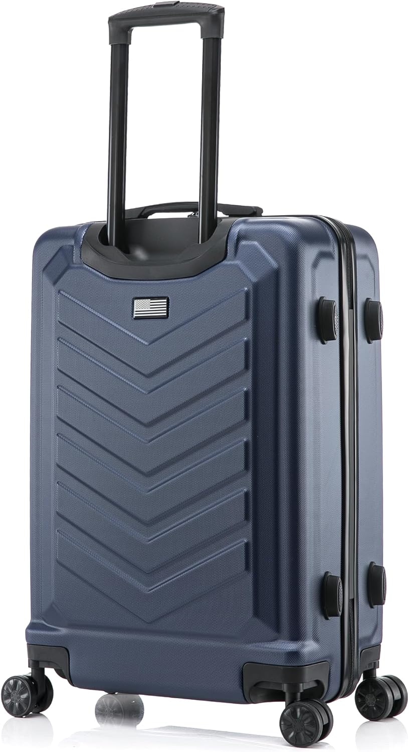 US Army Fox 24 inch Hardside Luggage with Spinner Wheels | Lightweight Medium Suitcase for Shorter Travel | Chevron Icon, Gel Handle, Side Studs, Retractable Trolley, Heavy Duty | Navy Blue