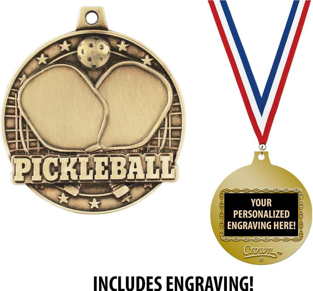 Crown Awards Pickleball Medals, 2' Gold Pickleball Medal Award with Free Custom Engraving Prime