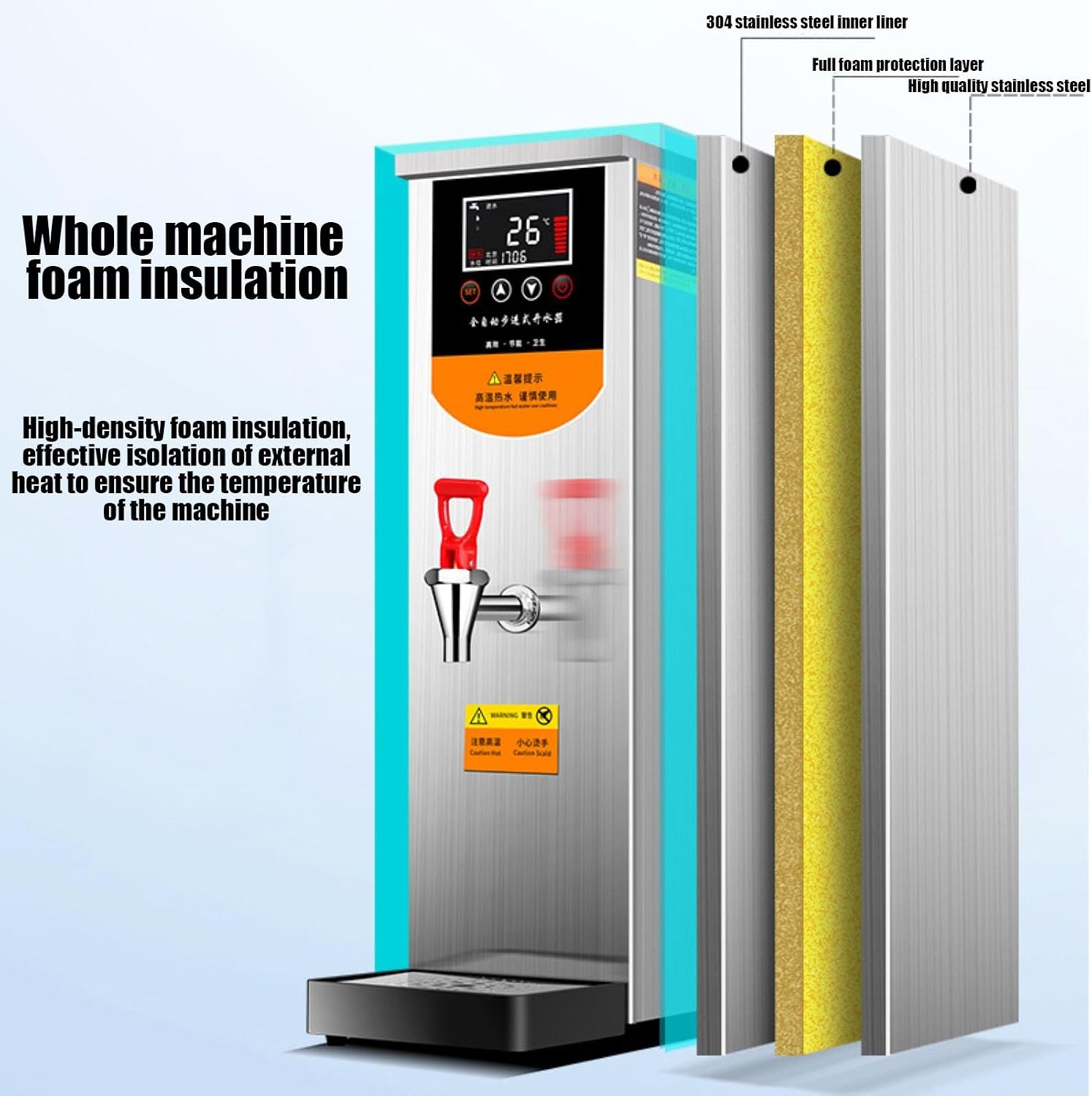 Commercial Water Boiler Electric Automatic Hot Water Pot Water Boiling Machine with Stainless Steel Water Tank 50L/H (White 52.8 Quarts)