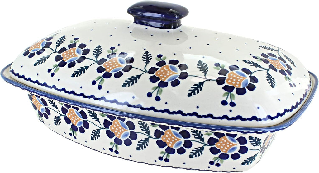Blue Rose Polish Pottery - Yellow Sunflower Covered Baker - 2 QT Capacity - Unique, Dishwasher Safe, & Durable Bakeware