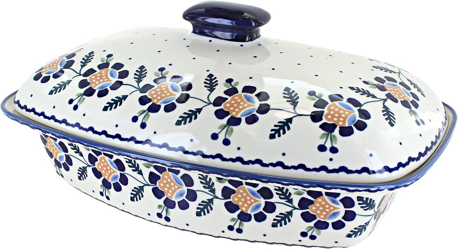 Blue Rose Polish Pottery - Yellow Sunflower Covered Baker - 2 QT Capacity - Unique, Dishwasher Safe, & Durable Bakeware