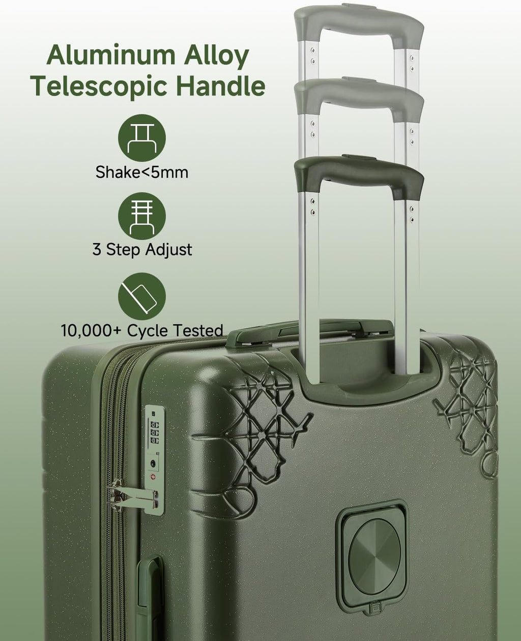 Somago 3 Piece Luggage Set with Cup Holder, Expandable 25% Capacity Suitcase with Shock-Absorbing Braking Spinner Wheels Moon Star Design Hardside Suitcase with TSA Lock (Army Green,Expandable Sets)