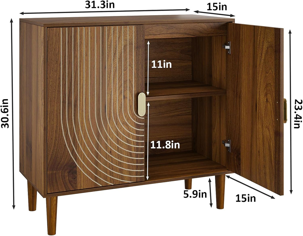 Sideboard Buffet Cabinet with Storage,Sideboard Buffet with Doors and Adjustable Shelf,Wooden Storage Cabinet, 31.3'W x 15.0'D x 30.6'H (Walnut)