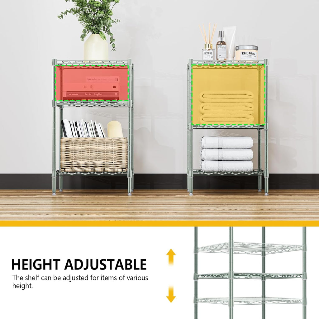 M MZG 750 lbs 3-Shelf Storage Shelves Wire Shelving Unit Standing Metal Rack for Small Places Narrow Wire Rack for Bathroom, Green 13.8 D x 13.8' W x 25.5' H