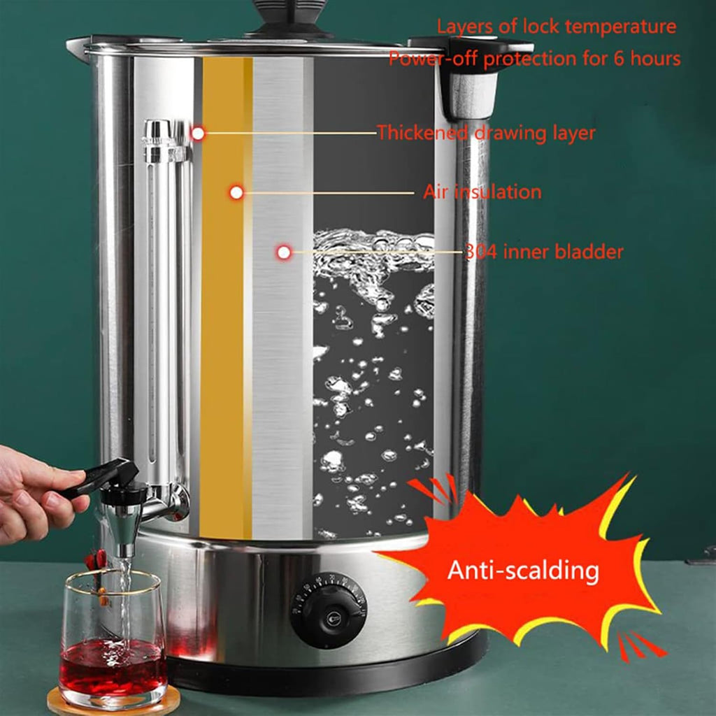 Commercial Milk Tea Urn, Electric Stainless Steel Hot Water Urn Insulated Bucket with Tap, Catering Urn for Beverage Coffee Shop Canteen (48L)
