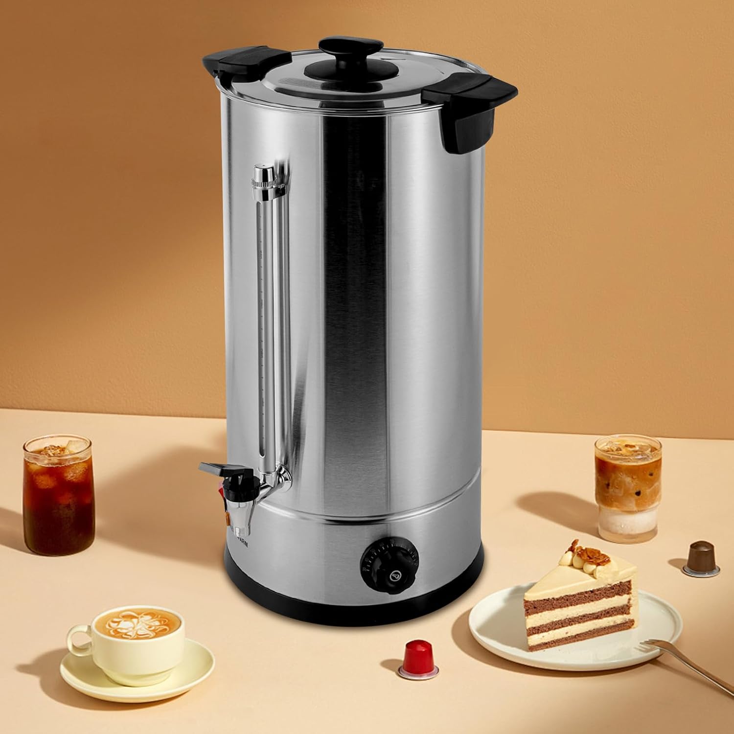 160 Cups Commercial Coffee Urn & Hot Beverage Dispenser,25L Electric Coffee Maker Hot Water Urn,Quick Brew,Stainless Steel Percolate Maker for Business,Party,Catering,Silver
