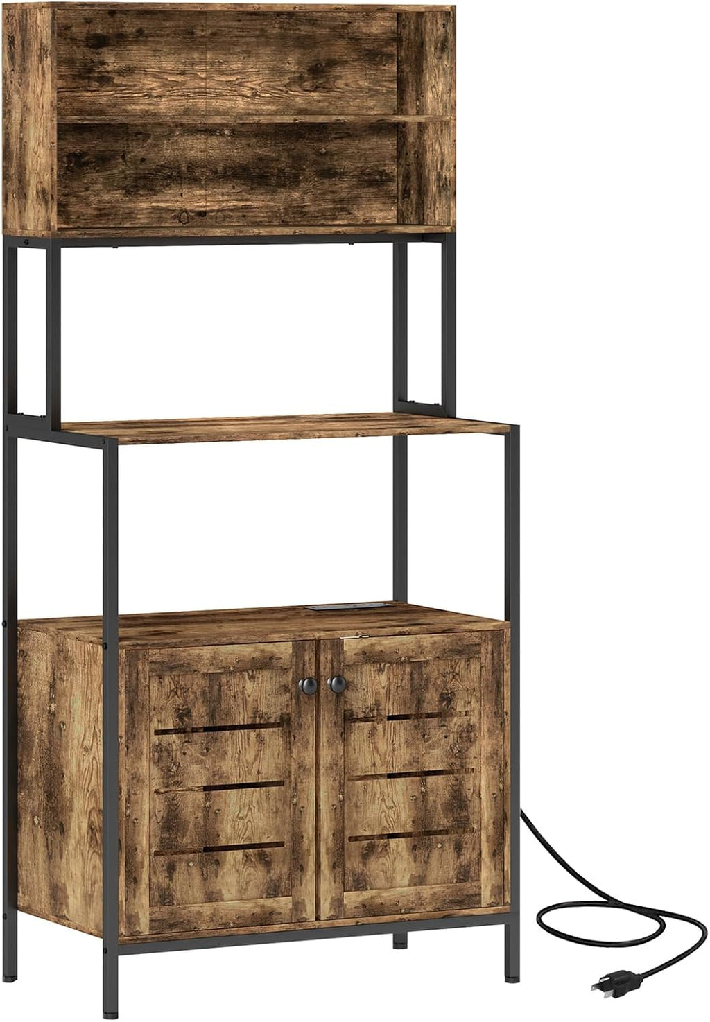 Bake Rack with Power Outlet, Kitchen Microwave Rack with Storage Space, Two Ac Outlets and Two U+B Ports, Rustic Brown (Brown)
