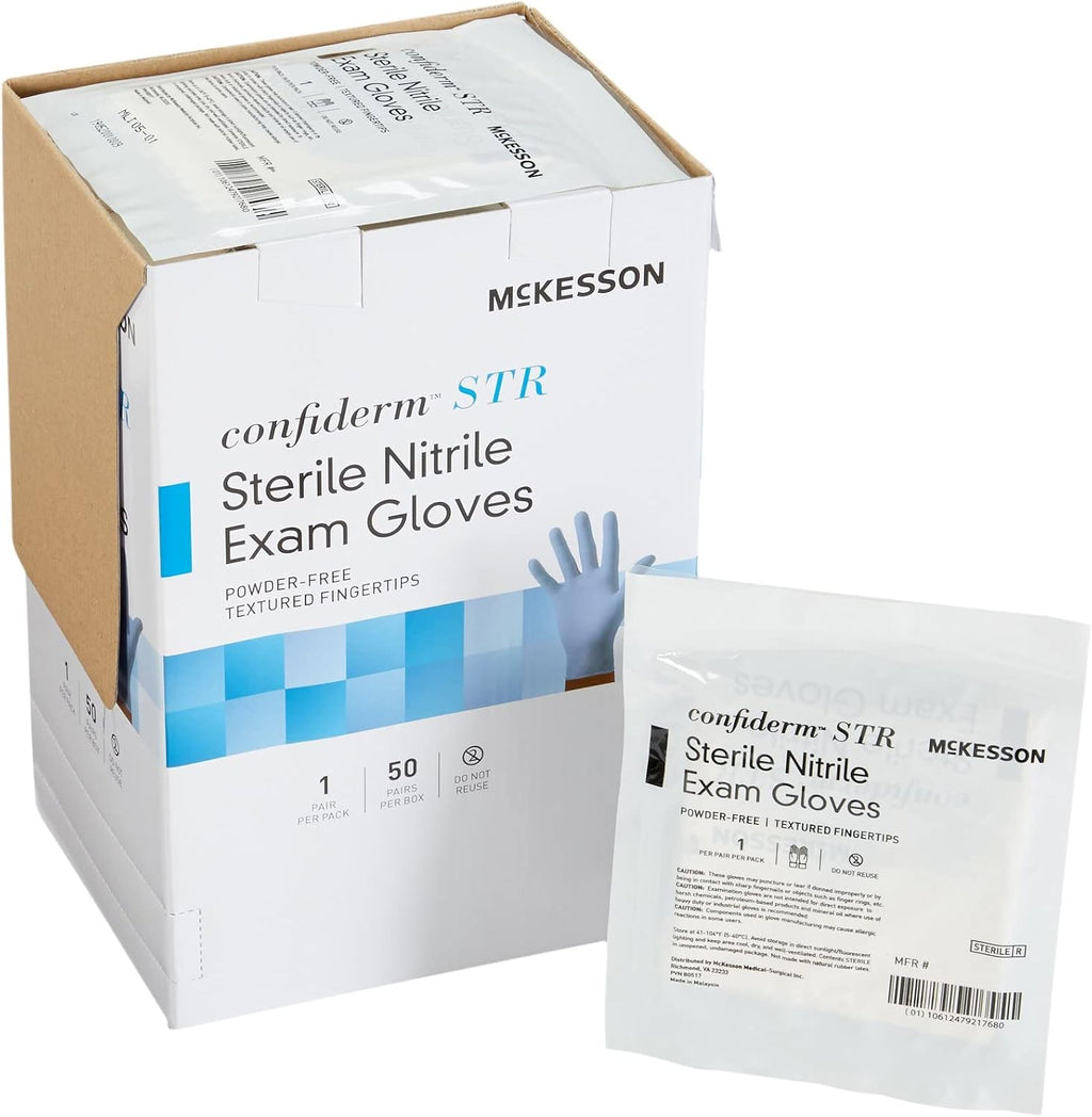 McKesson Confiderm STR Disposable Sterile Pair Nitrile Exam Glove Standard Cuff Length
