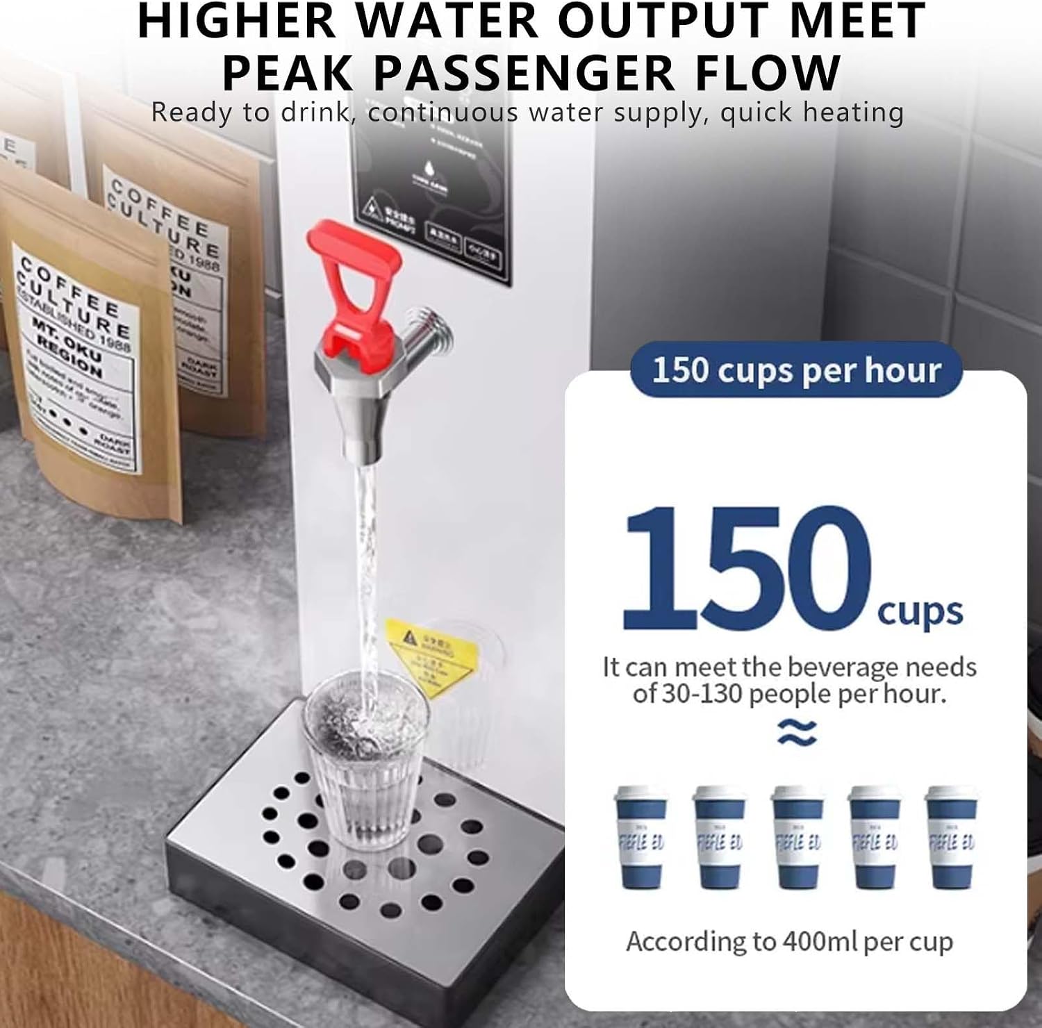 Commercial Electric Hot Water Dispenser,60L/h Large Output,Stainless Steel Drinking Hot Water Boiler,for Tea Coffee/Dessert Shop Hotel,Silver