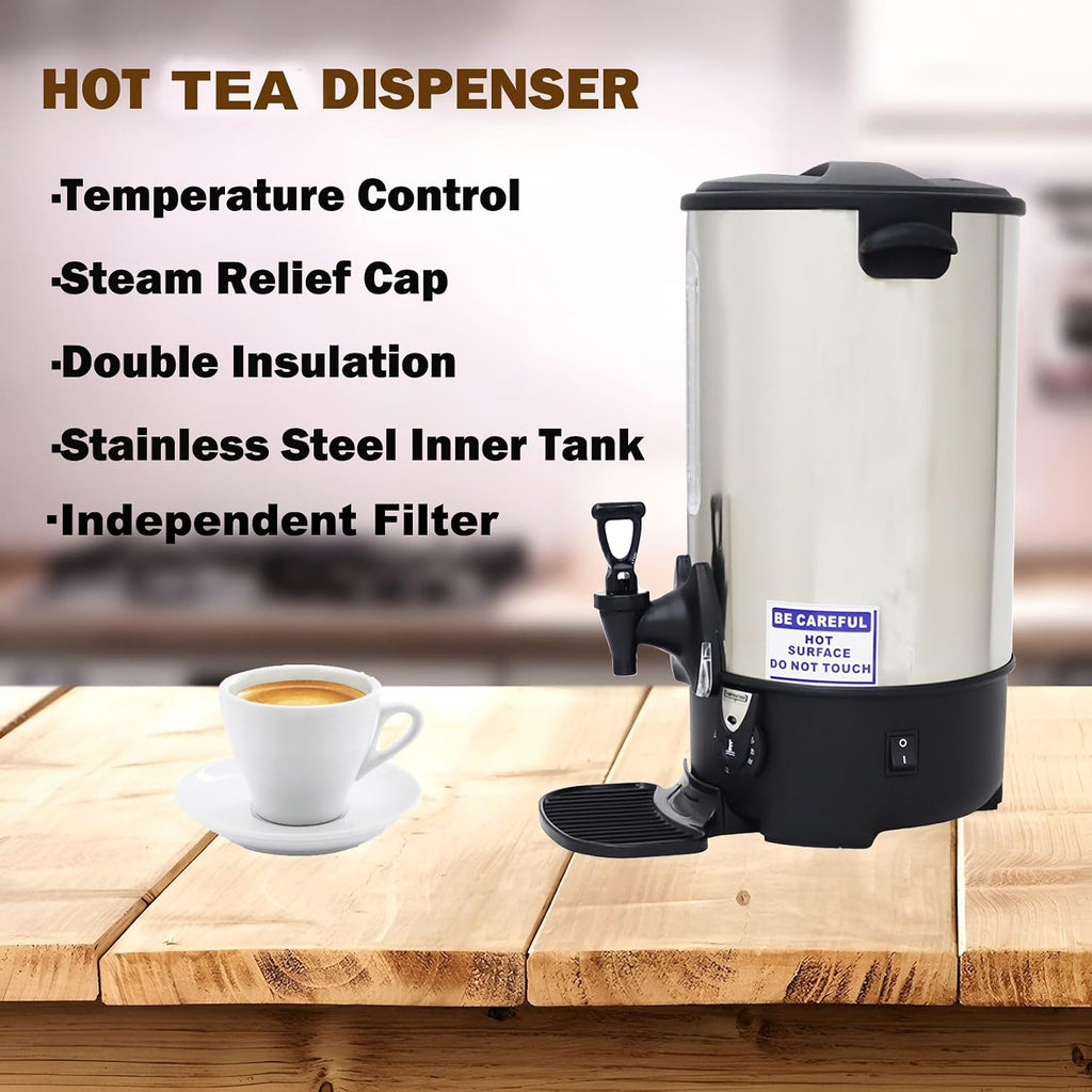 110V Stainless Steel Large Capacity Hot Coffee and Tea Dispenser with Independent Filter Commercial Electric Water Boiler Office Kitchen Electric Kettle 9.7L
