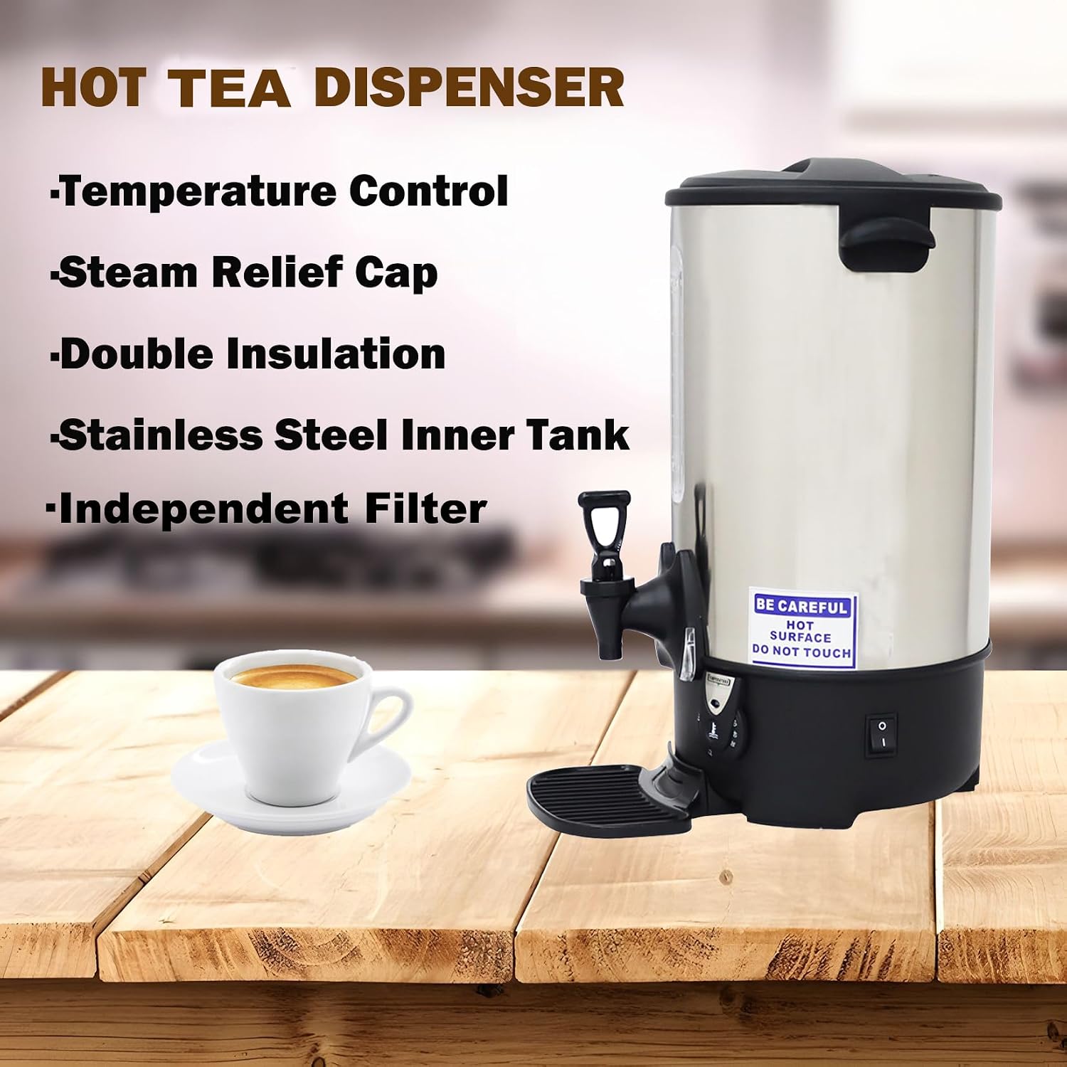 110V Stainless Steel Large Capacity Hot Coffee and Tea Dispenser with Independent Filter Commercial Electric Water Boiler Office Kitchen Electric Kettle 9.7L