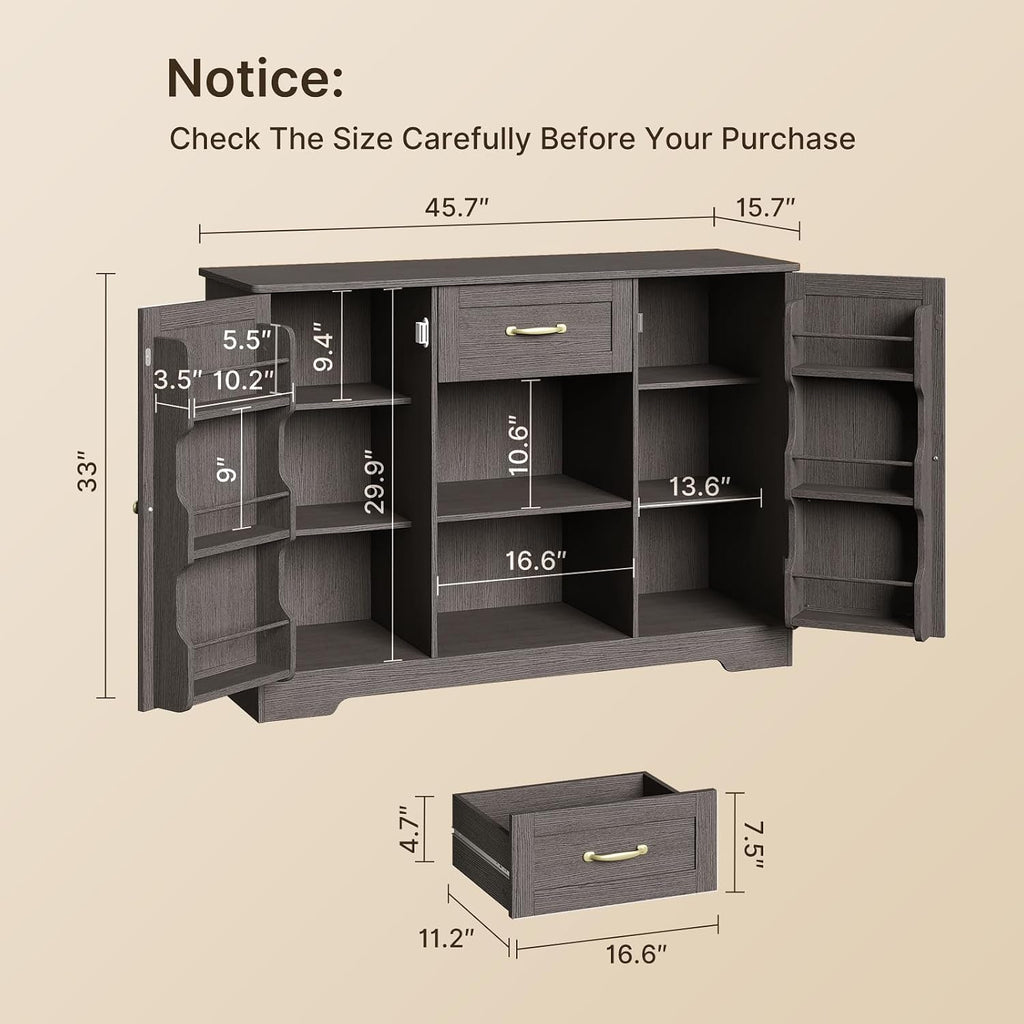Gizoon 45' Coffee Bar Cabinet with Door and Shelves Kitchen Hutch with Countertop, Kitchen Buffer Cabinet with Storage for Bedroom and Living Room, Black