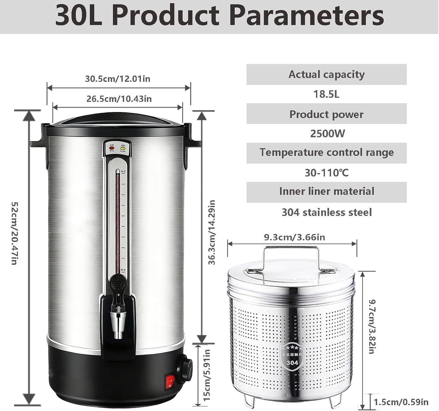 Commercial Coffee Urn 20 L Coffee Dispenser with Upgraded Percolator,Stainless Steel Hot Water Urn Beverage Dispenser with Keep Warm Mode, Large Coffee Maker 30L