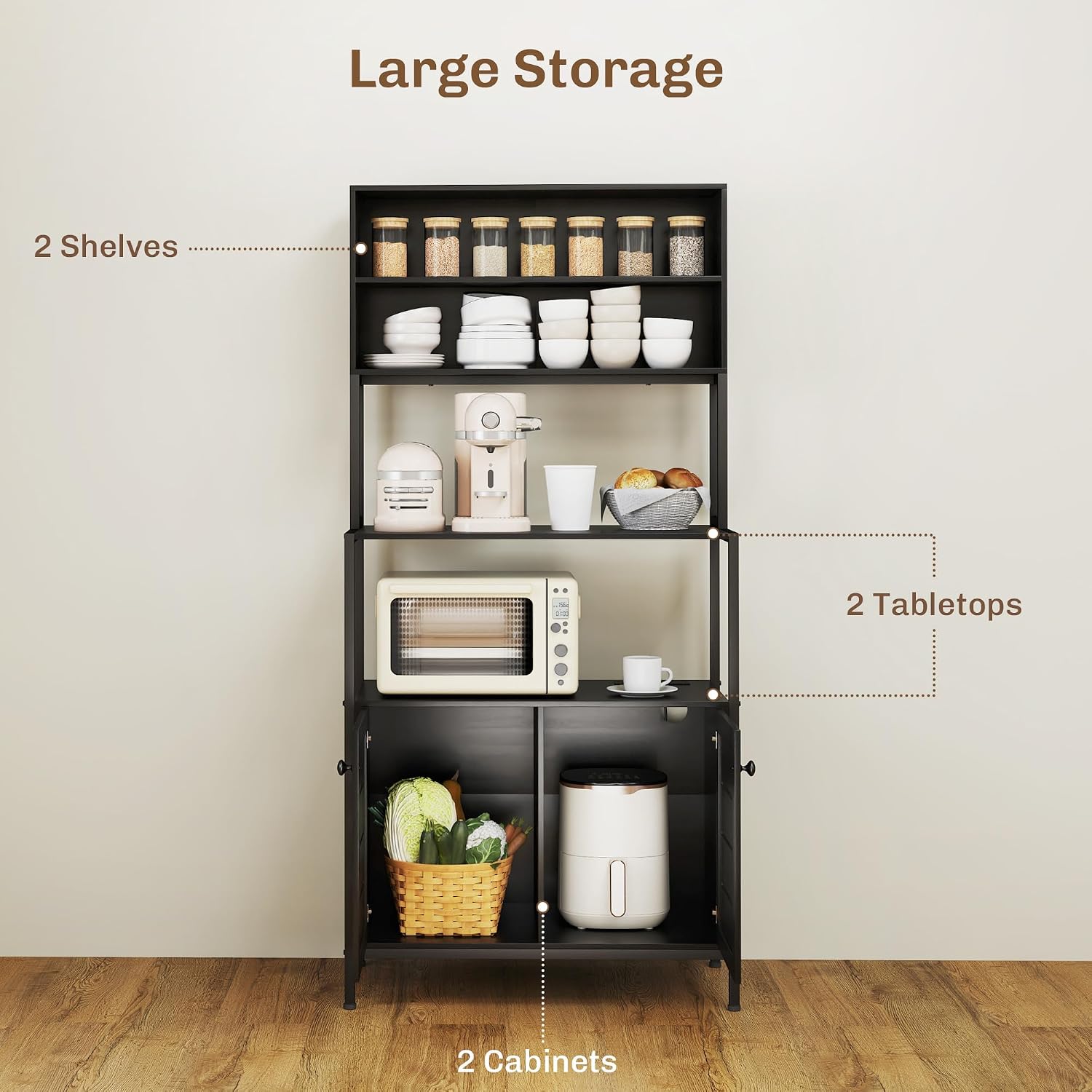 Convenient Coffee Station,Rack with Power Outlet and Storage Shelves