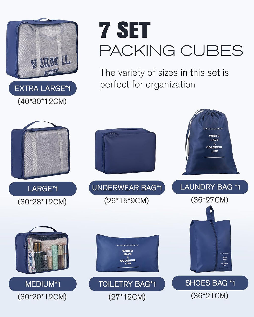 10 Piece Luggage Sets, 3 Piece Suitcase Set, 20 inch Carry on Luggage, 24 inch and 28 inch Checked Luggage with 7PC Packing Bags