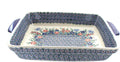 Blue Rose Polish Pottery - Red Garden Butterfly Baker with Handles - 13' x 10.5' - Unique, Dishwasher Safe, & Durable Bakeware
