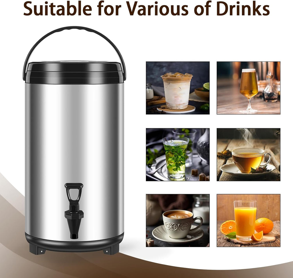 Insulated Stainless Steel Bucket With Tap 12L/3.2Gallon Cold Drink Hot Water Dispenser With Folding Feet Coffee Wine Milk Tea Barrel For Restaurant Party Home Catering Use