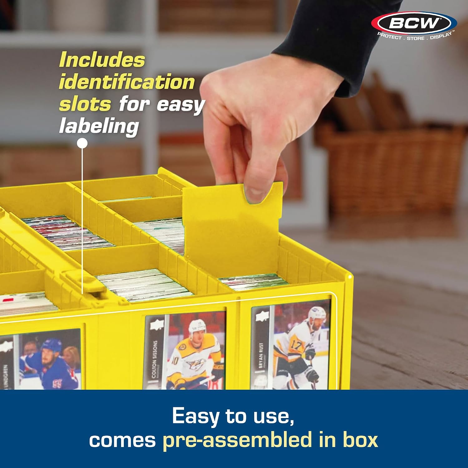 BCW Collectible Card Bin - Yellow | Holds 3200 Cards | Includes 4 Card Storage Partitions - 2 Pack