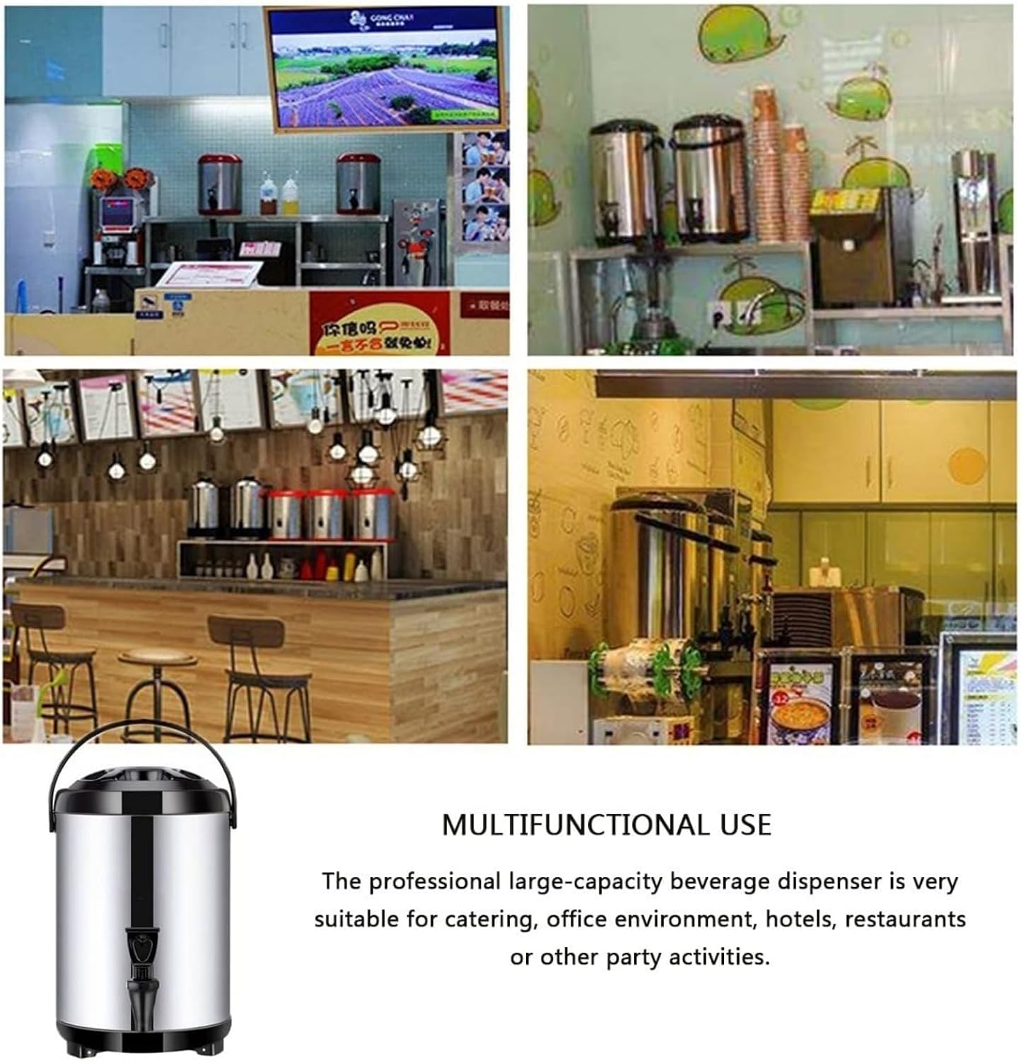 304 Stainless Steel Hot Water Dispenser Kettle Boiler Warmer Coffee Urn with Cover and Spigot Milk Tea Bucket Insulated Barrel for Hot Water Or Beverage(14L)