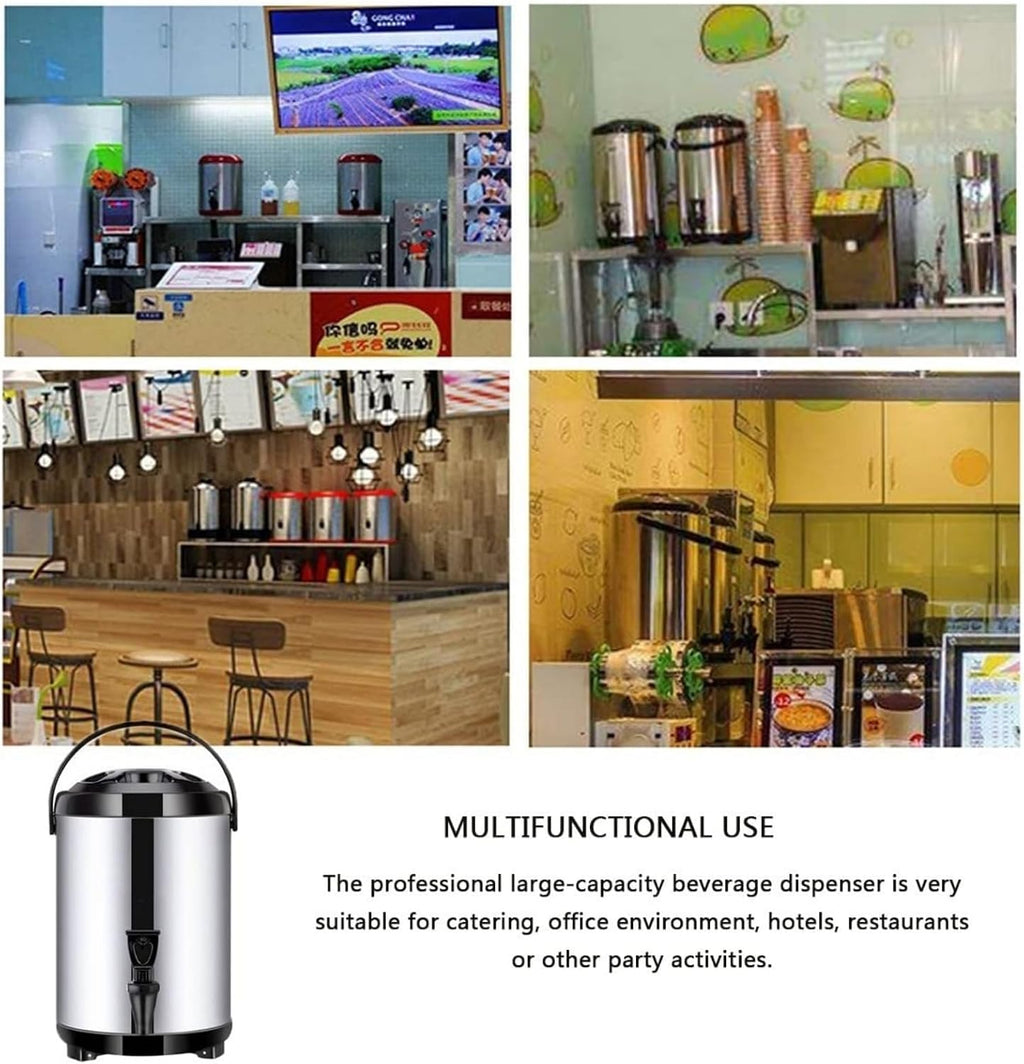 304 Stainless Steel Hot Water Dispenser Kettle Boiler Warmer Coffee Urn with Cover and Spigot Milk Tea Bucket Insulated Barrel for Hot Water Or Beverage(8L)