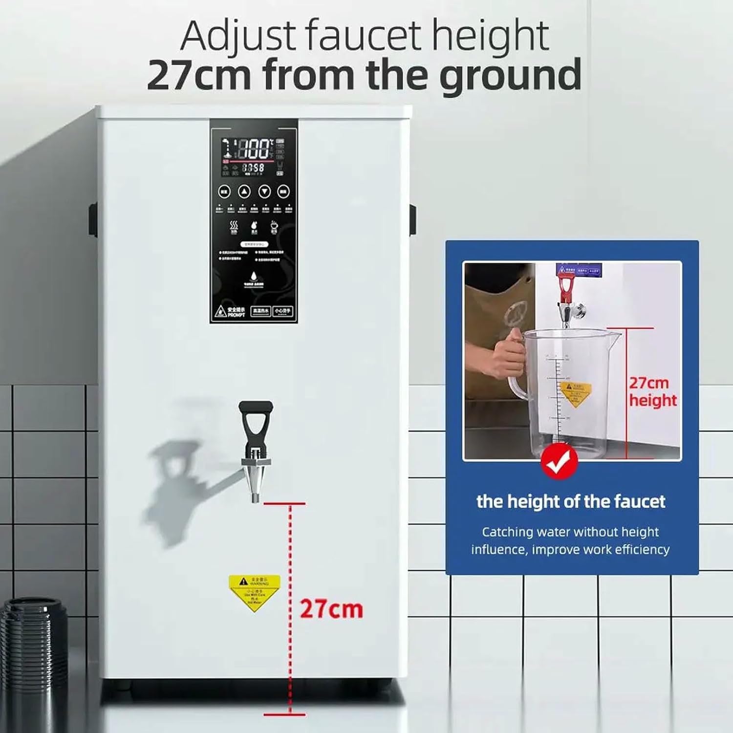 Commercial Hot Water Dispenser, 80L/H Wall-Mounted Automatic Hot Water Pot with LCD Display, 3000W Multifunctional Drinking Water Equipment for Restaurants, Coffee Shops, Bars