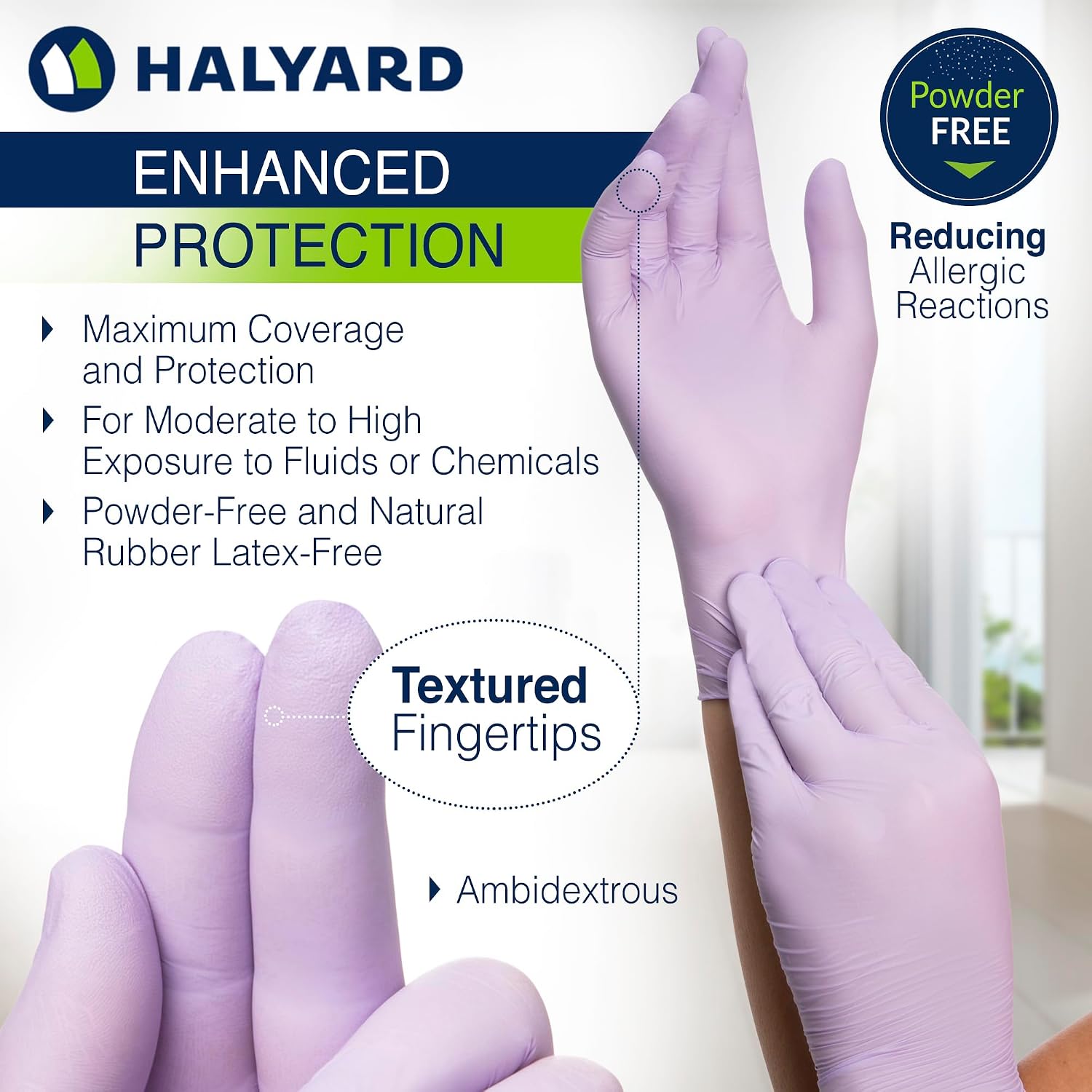 HALYARD Lavender Nitrile Exam Gloves, Disposable, Household Cleaning Supplies for First Aid, Beauty, Baby Care, Pet Care, 3.1 mil, Medium, 52818 (Case of 2500)