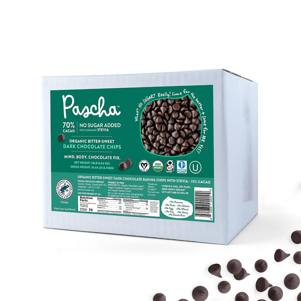 Pascha Bulk Organic Chocolate Chips (Bulk Keto Baking Chips (10 lbs) - No Added Sugar)