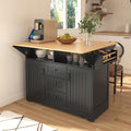 55.7' Large Rolling Kitchen Island Cart On 5 Wheels with 2 Drop Leaf, Power Outlet, Folding Storage Dining Table with Spice & Towel Rack, 3 Drawers, for Kitchen, Dining Room, Black