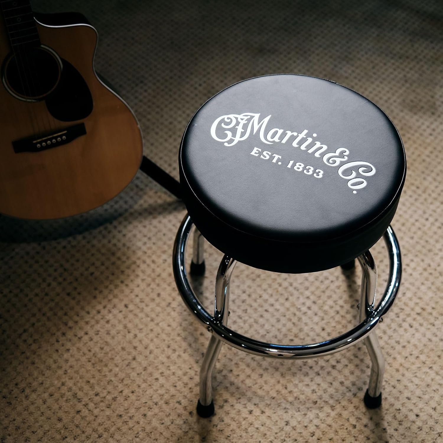 MARTIN Chrome Barstool – Swivel Guitar Stool with Black Seat and Chrome Base | 24.25'' Height | Music Room, Studio, or Home Bar Seating