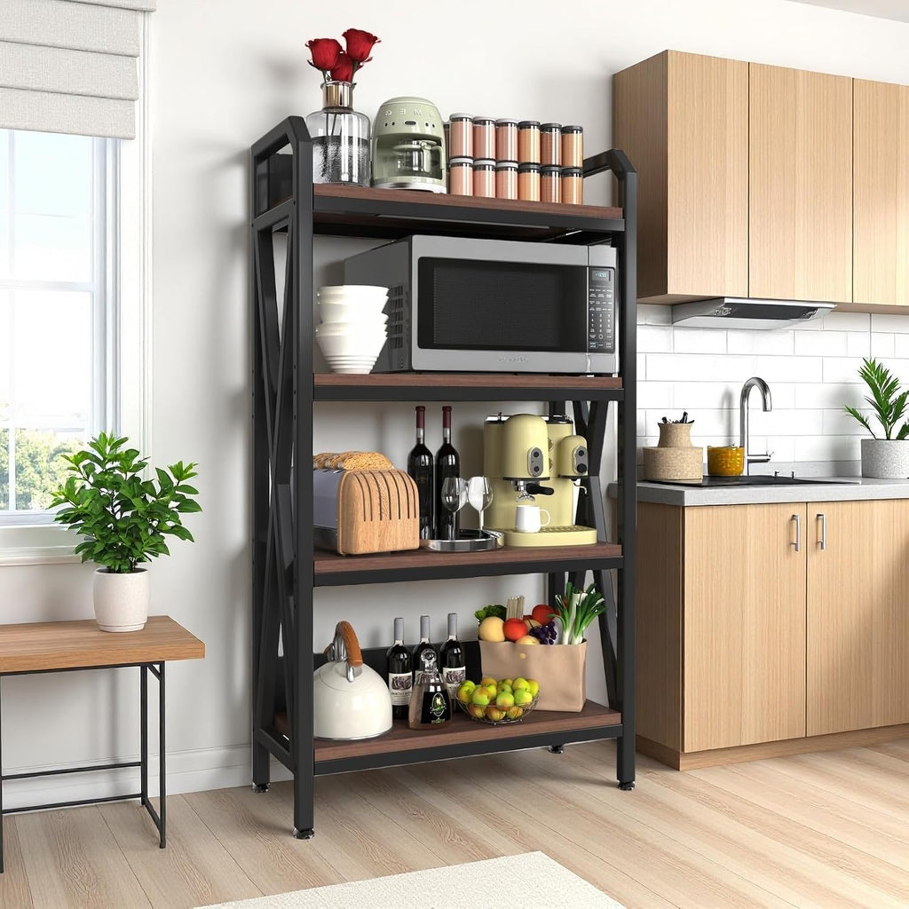 IRONCORE Bakers Racks for Kitchens,4-Tier Kitchen Bakers Rack with X-Type Reinforcement,Bakers Rack with Storage,for Microwave Stand,Coffee Bar,Organizer,Steel Metal Storage Shelf
