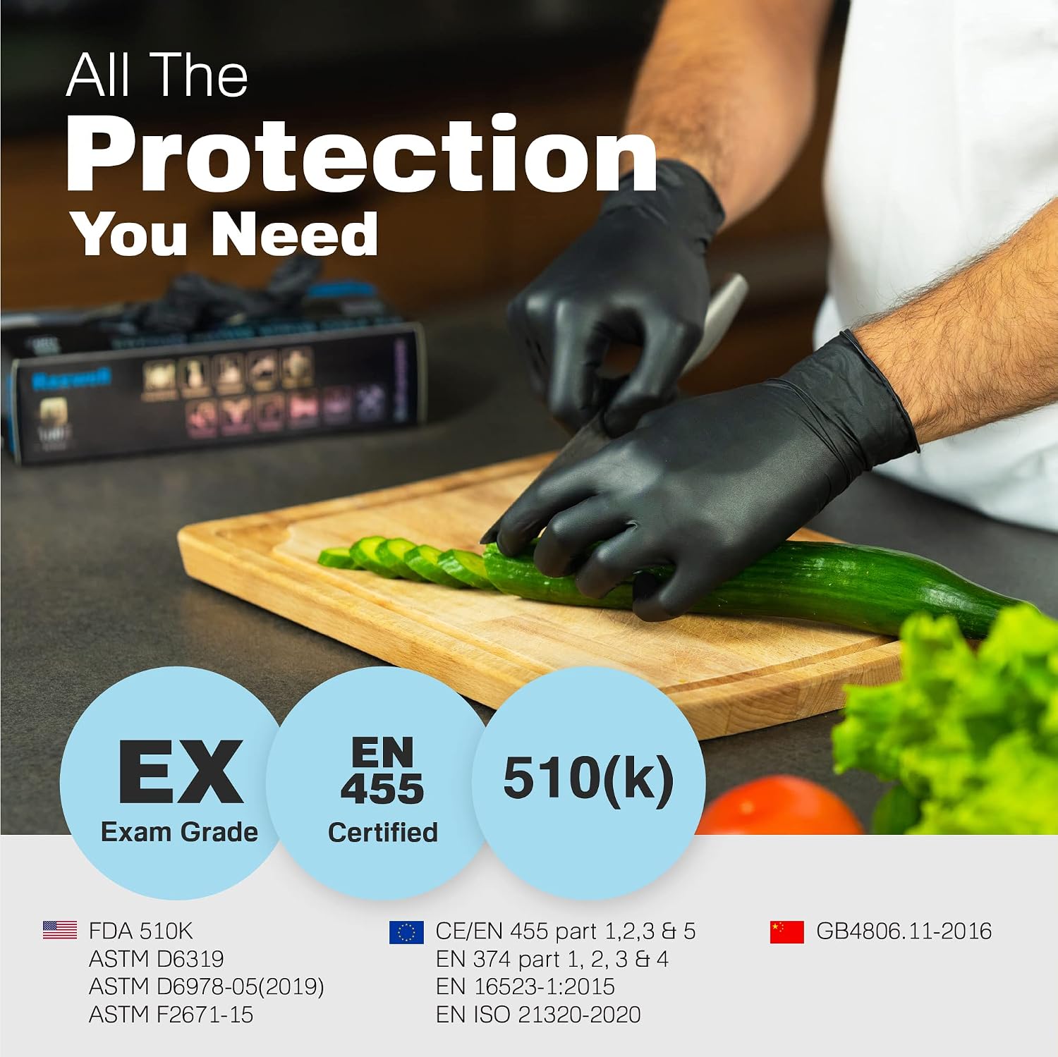 Raxwell Disposable Nitrile Gloves - Latex-Free & Powder-Free Protection - Food Safe Cooking & Prep - Black Gloves