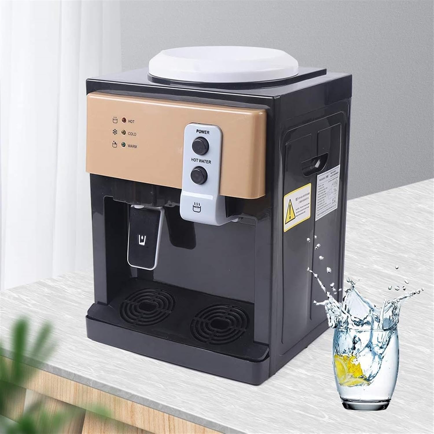 550W Electric Desktop Water Dispenser for 3 to 5 Gallon,Countertop Water Cooler Dispenser with Hot Cold and Room Temperature Water,Brown,No Refrigeration (Brown No Refrigeration)
