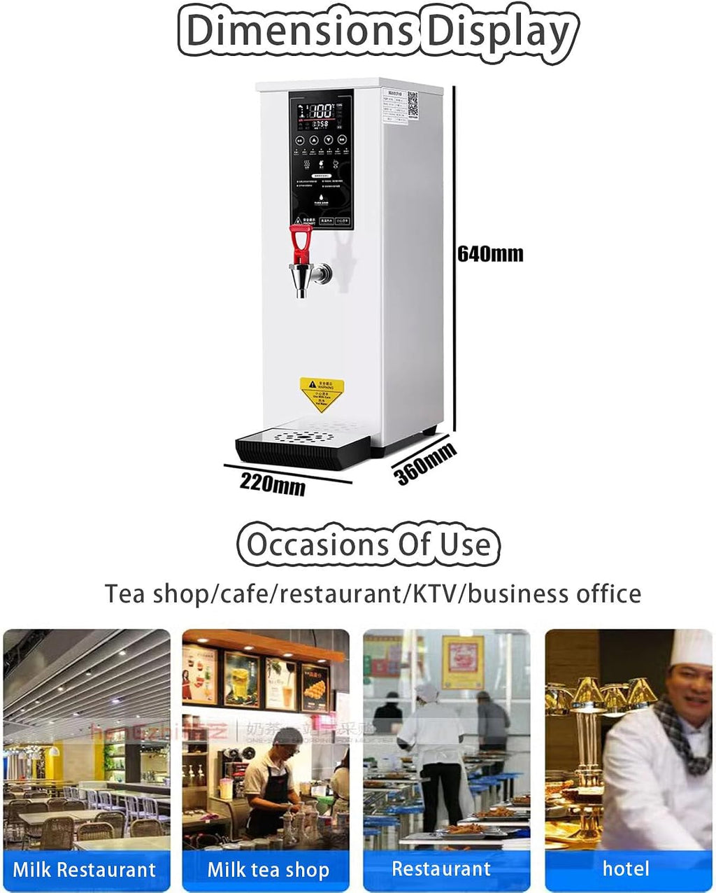 Stainless Steel Electric Hot Water Dispenser, LCD Display + 40-100°C Adjustable Temperature, Water Output: 60l/H + One-Time Water Output: 8l, for Catering, Office,White