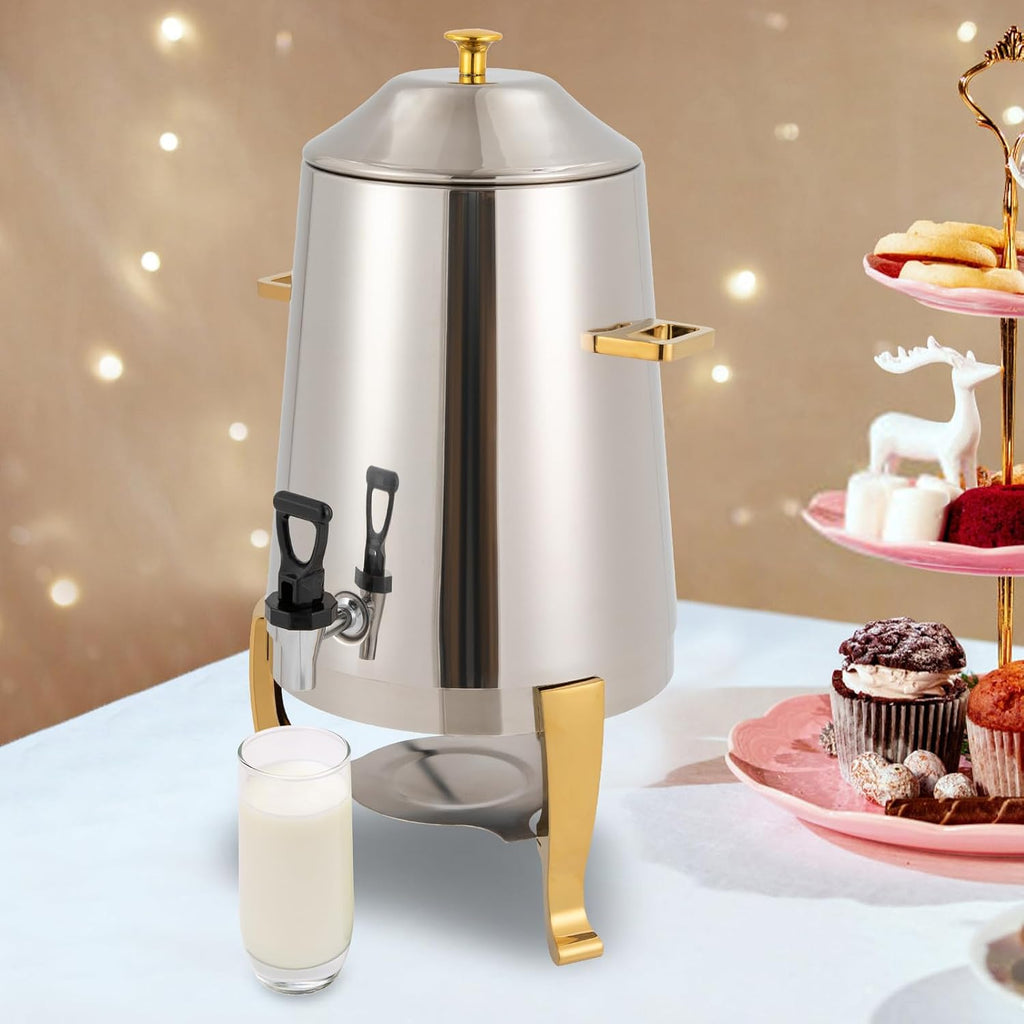 13L Hot Beverage Dispenser, Hot Drinks Dispenser, Coffee Chafe, Urn Hot Drinks Dispenser with Spigot, Commercial Grade Stainless Steel Coffee Maker Hot Water Urn for Catering Buffet (Gold)