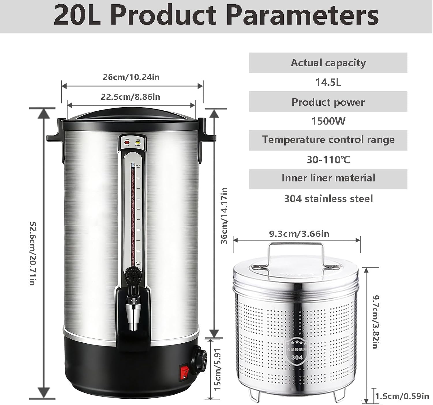 20 L Hot Milk Kettle Milk Bucket Barrel Stainless Steel Water Boiler Coffee Tea Beverage Heat Warmer,Large Capacity Commercial Office Hot Water 20L
