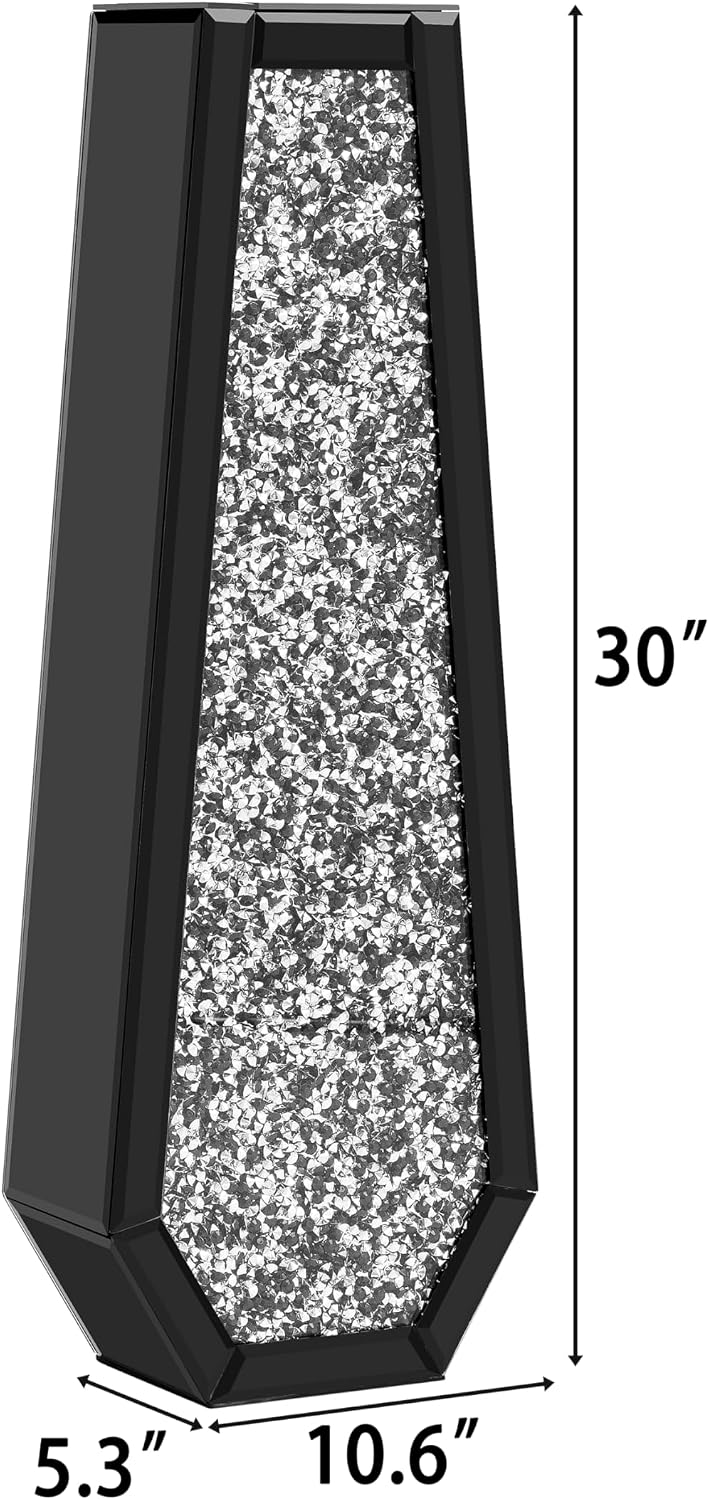 SHYFOY 30' Tall Floor Vase Black Crushed Diamond Tall Vases for Decor Living Room Floor Large Crystal Glass Decorative Floor Vase for Living Room Office Home Decor