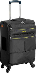 Tach LITE Soft Connectable Carry On Luggage 22x14x9 | Carry on Luggage with Spinner Wheels & Patented Built-In Connecting System | One Piece Rolling Suitcase Links 6 Bags At Once (Black)