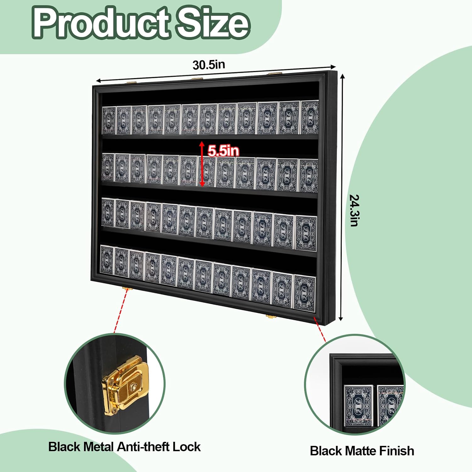 Playing Card Display Case 3 Pack - Large Lockable Card Deck Display Box with UV Protection Acrylic Door - Ideal for Poker Card Storage and Collection Showcasing, Horizontal