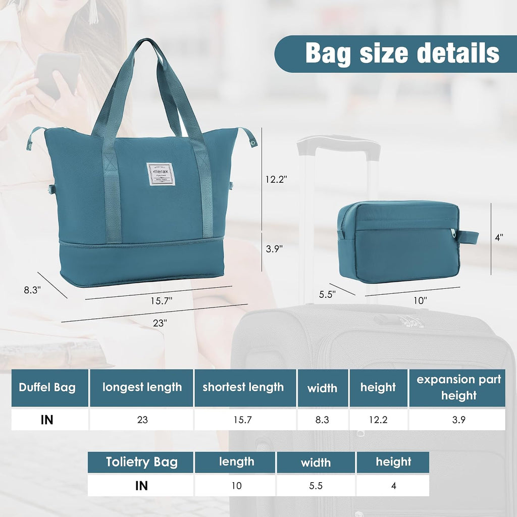 Merax Softside Luggage Set 3 Piece Suitcase with Duffel Bag Spinner Wheels Lightweight Expandable Travel Luggage 22' 26' 30',Blue Green
