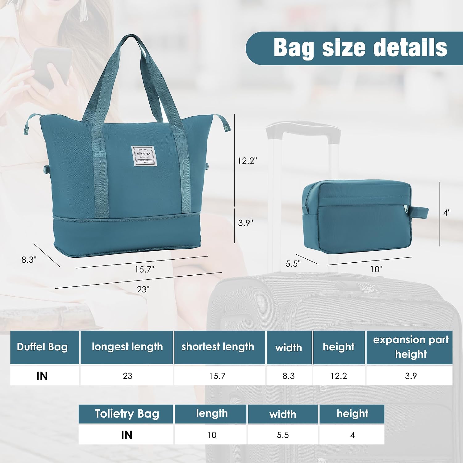 Merax Softside Luggage Set 3 Piece Suitcase with Duffel Bag Spinner Wheels Lightweight Expandable Travel Luggage 22' 26' 30',Blue Green