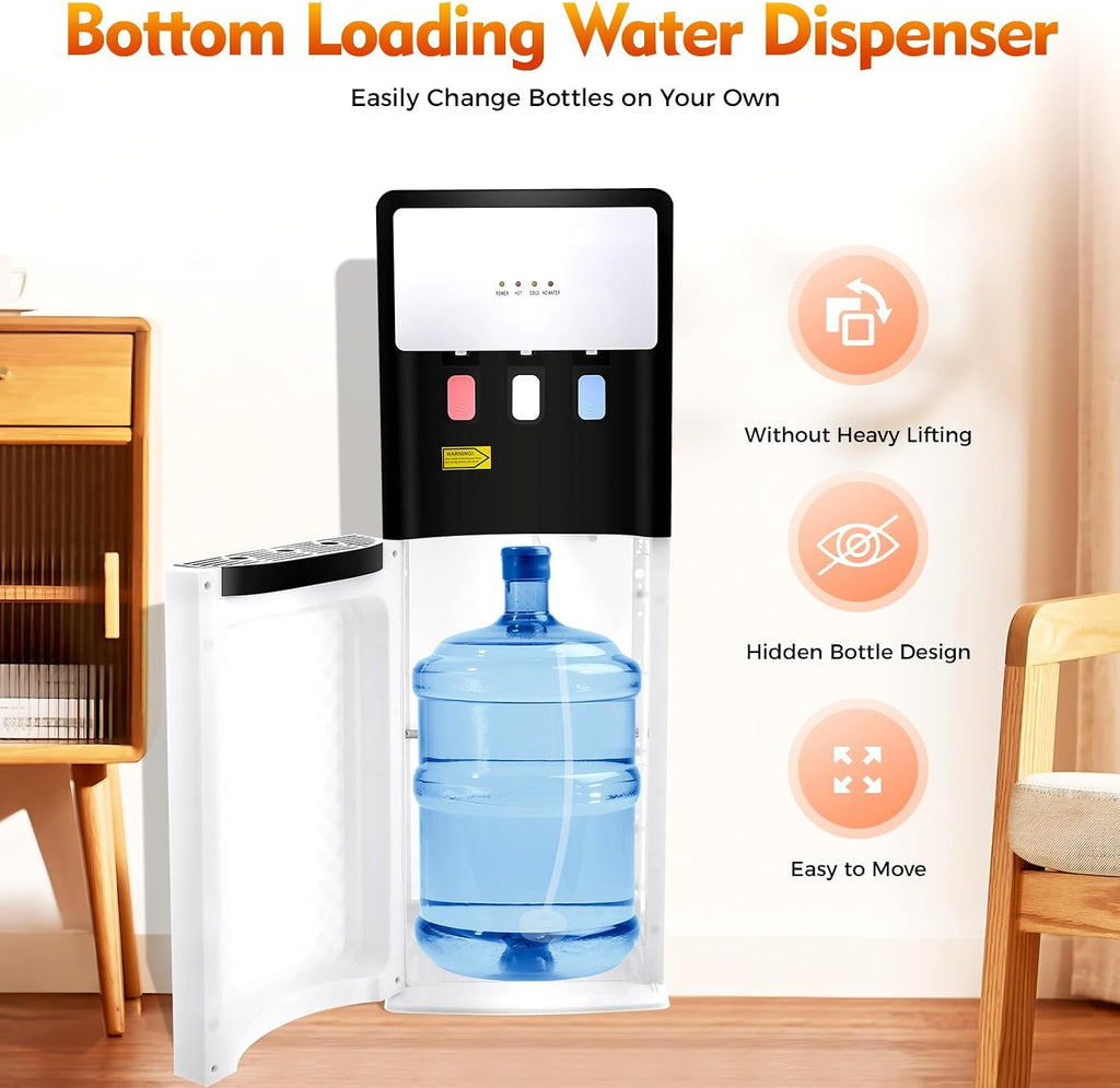 Bottom Loading Water Cooler Dispenser, 500W Hot and Cold Water Cooler with 3 Temperature Settings - Hot Cold & Room for Home Apartment Office Water Capacity 1.5L(Cold) & 5L(Hot) SJYTD-6 White